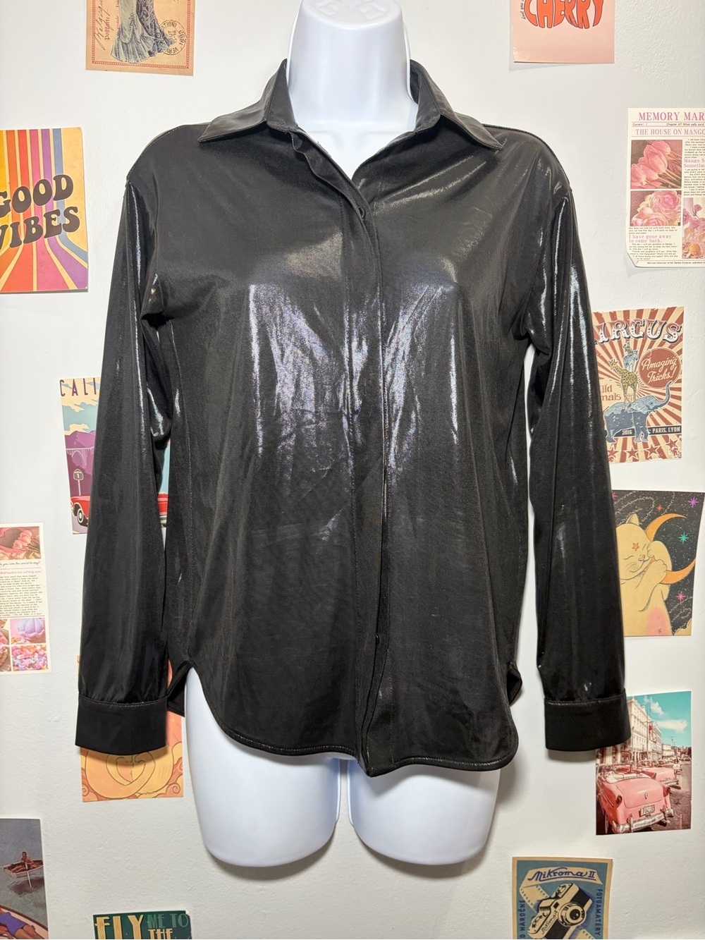 Anthropologie Black Satin-Look Blouse